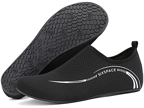 Sixspace Badeschuhe Damen Herren Wasserschuhe Schwimmschuhe Männer Frauen Strandschuhe Aquaschuhe Barfußschuhe(Schwarz,35 EU)