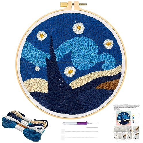 JSRQT Punch Needle Kits for Adults Beginner Kids Embroidery Kits with Pattern Punch Needle Starter Handcraft Cross Stitch Rug Hooking Kit Tool