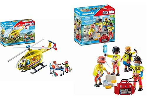 PLAYMOBIL City Life 71203 Rettungshelikopter, Spielzeug für Kinder ab 4 Jahren & City Life 71244 Rettungsteam, Spielzeug für Kinder ab 4 Jahren