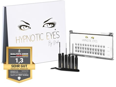 HYPNOTIC EYES – Handgemachte Wimpern Extensions. Cluster Lashes Wimpernverlängerung. DIY Lash Set für Zuhause mit Wimpernkleber, Entferner und Applikationszange, langer Halt, mehrere Anwendungen