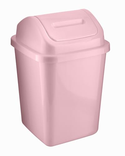 HOMESHOPA Plastic Swing Top Waste Bin, 5Litre Rubbish Recycling Waste Paper Trash Can, Square Small Flip Top Lid Dustbin, Home Kitchen Household Bathroom Office Garbage Bin (Pink)