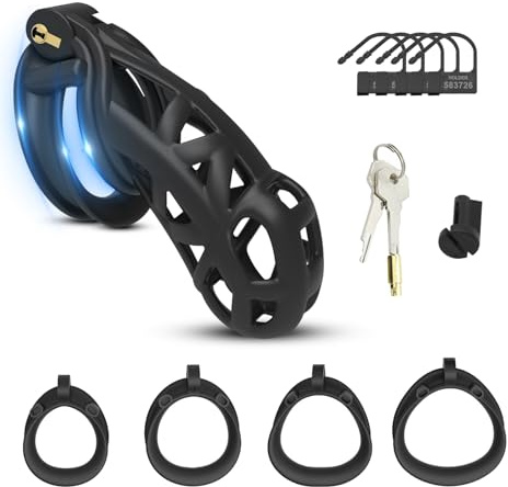 AMZII 6.0 Cage de Chasteté Jouets Sexuels Masculins,Cage Chasteté Chastity Cage avec 4 Arc Cockring & 6 Serrure,Cages de Chasteté Chasteté Pour Pénis Kits de Bondage BDSM Peniskäfig (XXL)