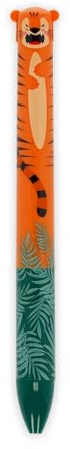 Legami - Zweifarbig, Tiger Motiv, blaue und orange Tinte, Click&Clack Stift, Ideal für Schule Büro Zuhause, Zweifarbig, 1 mm Spitzendurchmesser