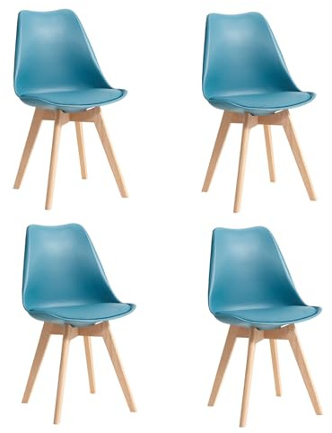 DEYARNA HOME Set di 4 Sedie da Pranzo Moderne, Sedie Imbottite per la Sala da Pranzo, Sedie da Cucina Scandinave con Gambe in Legno di Faggio (Verde scuro)
