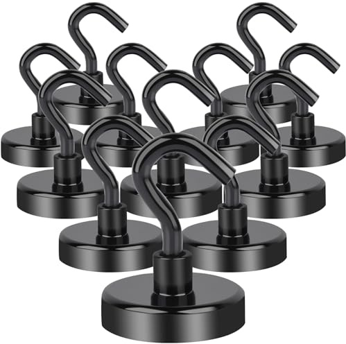 Keukenket 12 Stück Magnethaken Extra Stark 30KG,32mm Neodym Magnete mit Haken, Stanzfrei für Eisentüren Magnethacken Hakenmagnete Magnethaken Küche Magnetic Hooks für Camping Schließfächer Büro