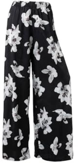 RIDDLED WITH STYLE Ladies Wide Leg Printed Palazzo Summer Wear Beach Trousers Womens Plus Size Baggy Pants Floral Printed Bottoms Casual Wear Paisley Trousers Palazzo Pants (Black Lily UK 16-18)
