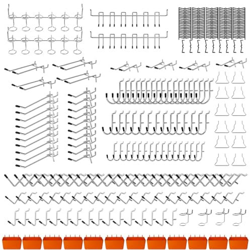 C&T 278 Piece Pegboard Hooks Assortment Kit, Pegboard Accessories Organizer Set with Bins, 1/8 and 1/4 in pegboard Hooks, for Hanging Tools, Organizing Various Tools,Garage Pegboard Wall Organization