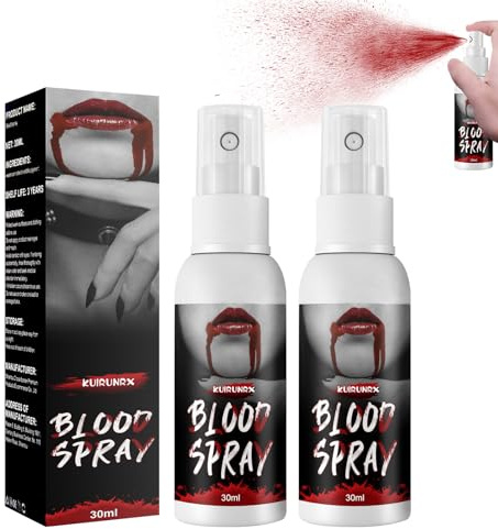 KUIRUNRX® Halloween Kunstblut, 30ml Kunstblut für Haut, Fake Blood Spray Halloween Waschbar Kunstblut Make-up für Halloween Schminke für Karneval, Kleidung, Zombie, Simulierte Wunden (2 Pieces)