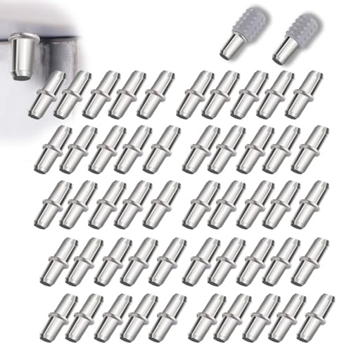 52 Stück Regalbodenträger Ø 5 mm, Schrank Möbel Regal Stifte, Regalstifte mit Gummischutz, Bodenträger für Einlegeboden Halter aus massivem Stahl für Möbel, Kleiderschränke,Weinkühler