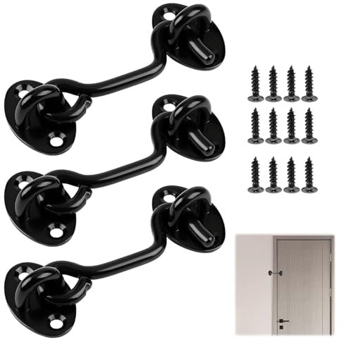3 ganchos para tormentas con ojal, ganchos con ojal, para puerta oscilante de madera, persianas de madera con 12 tornillos de montaje