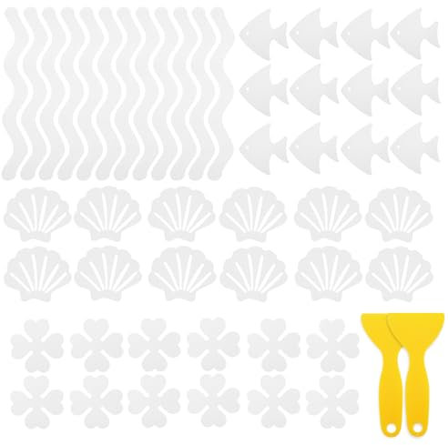 BOJVESH - Adesivi antiscivolo per vasca da bagno, 48 pezzi, con 2 raschietti di alta qualità, adesivi di sicurezza per vasca da bagno, scale della doccia, scale (trasparenti)