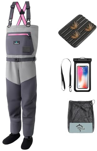 Trudave Women's Fly Fishing Waders, Waterproof Chest Waders with Neoprene Stockingfoot, Women-Specific Fit, Lightweight & Durable for Hunting & Fishing, Pink, 54 Regular