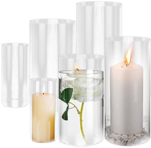 LDHHYH 6 Pack Glass Vases for Flowers, 3 Sizes Glass Cylinder Vase, Hurricane Candle Holder Glasses for Centerpiece Weeding Decoration Party Home Decor(4 Inch 6 Inch 8 Inch)