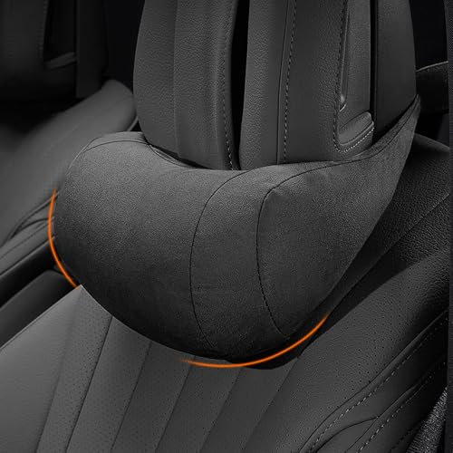 POKSRI 1 Almohada de Cuello de Coche para reposacabezas, Almohadas de Apoyo de Gamuza para Conducir, poliéster, 32 x 13 cm para Asientos de vehículo (Color Negro)