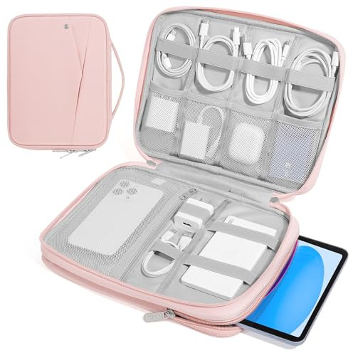 MoKo 9-11 Zoll Laptop-Taschen für Tablets iPad Pro M4 & Air M2 2024, iPad 10th Gen 10,9, 9/8. 10,2, iPadAir 5/4th 10,9, Zweischichtige i-Pad Tasche mit rutschfestem Tragegriff, Rosa