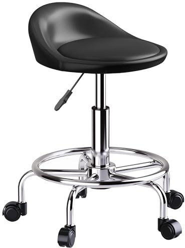 HOMCOM Rollhocker Höhenverstellbar mit Rückenlehne Hocker 59-75 cm Schwarz
