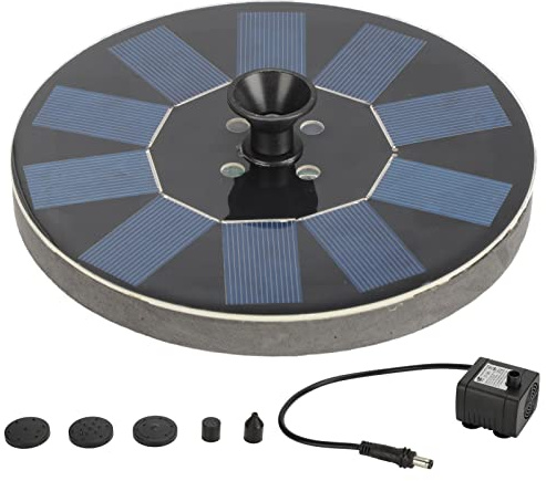 Solarbrunnen, rund, 1,4 W, schwimmender Solar-Landschaftsbrunnen mit Lichtern, solarbetriebener Wasserbrunnen für Pool, Teich, Gartendekoration, schwarzer Kunststoff, 16 cm, 3