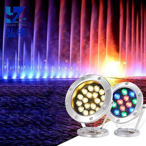 Kanduo Luce per Piscina a LED Faretto ad Angolo Regolabile, Facile da installare, Luce Gialla, Luce LED Subacquea for fontane, Luce da Giardino Impermeabile(18W)