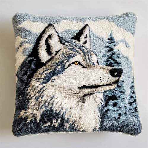 ORLUMY Knüpfkissen Set Wolf Knüpfkissen Set Für Anfänger Erwachsene Oder Kinder Zum Selber Knüpfen,Diy Knüpfteppich Knüpfpackung,43X43Cm
