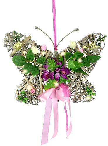 Dekohänger aus Holz Kranz Kränze Herzform Blumengesteck Rosenköpfe Türkranz Wandkranz Valentinstag Hochzeitsdeko romantische Dekoration, Schmetterling