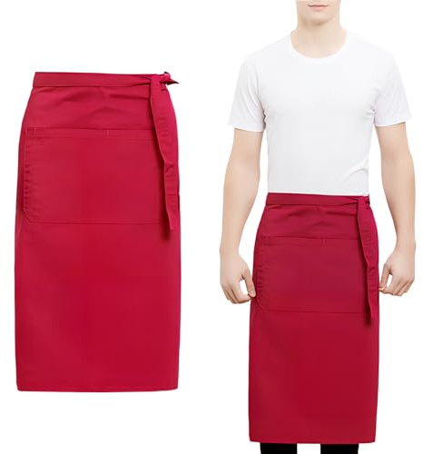 Daelesr Kittelschürze Damen Herren, 70x73cm, Halbe Kochschürze, Langen Bändern und Taschen, Wasserdicht, Schürze für Küche Kellner Restaurant Bistro Cafe