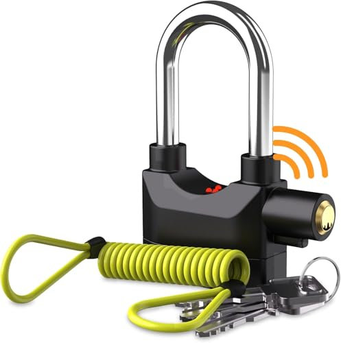 Lucchetto Moto con Allarme 110 dB - Bloccadisco Antifurto Moto con Cavo Promemoria 1,5m - Accessorio Sicurezza per Scooter, Bici Elettrica - Batterie Incluse