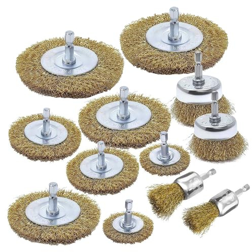 Jiavlyx 12 Piezas Cepillos De Alambre Para Taladro, 1/4(6mm) Vástago Redondo Cepillo, Cepillo De Alambre Para Taladro, Para Pulir, Lijar, Eliminación, Óxido
