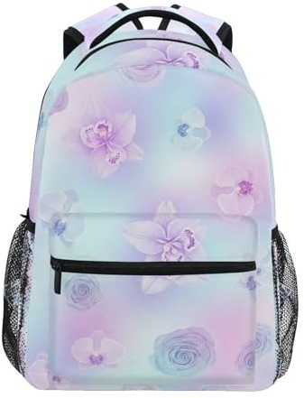 Kinder-Rucksack, leichte Reisetasche für Jungen und Mädchen, Schulbedarf, 15 l, weiches violettes Blumenmuster