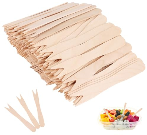 600 Wooden Forks, Natural Birchwood Disposable Fork for Chips, Biodegradable Snack Forks, 85mm Wooden Fork Catering Pack for Parties, Birthday, Camping, Picnic and BBQ
