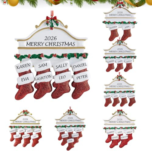 Weihnachts-Rentier-Familiendekoration 2025, Personalisierte DIY Weihnachtsbaum-Anhänger für Familien mit 2,3,4,5,6,7,8 Personen, Christbaumschmuck Geschenk für Zuhause (Socken-8)