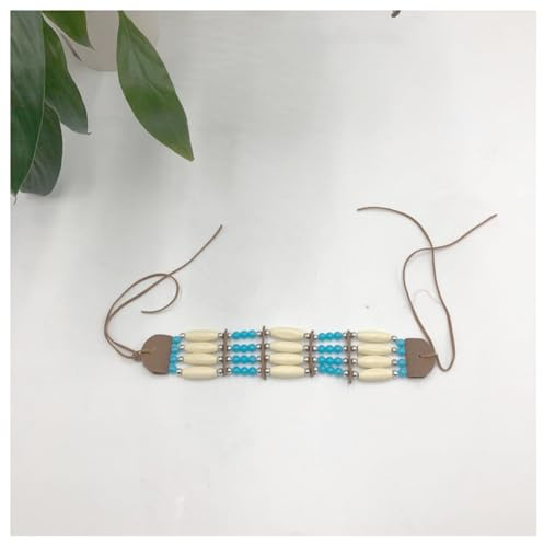 Hrlace Indianer Halskette mit Perlen Indianerin Holzperlen Kopfschmuck Halsband Wild West Kostüm Zubehör Ethnische Perlenkette Schmuck für Damen Herren Erwachsene Kinder Karneval 3#