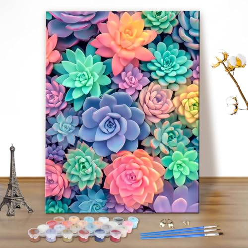 MEIYUDA DIY Paint by Numbers for Adults Succulent, Paint by Numbers Kits, Arts and Crafts for Beginner, Drawing Paintwork Wall Art 40x50cm(Without Frame)