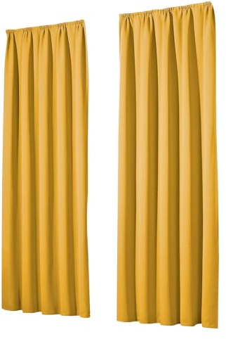 heimtexland Vorhang Blickdicht Thermovorhang Verdunklungsvorhänge 2er Set Kräuselband Deko Gardine isolierend Kälte Wärme Sonne Schall Oeko-TEX Typ139 Gelb HxB 175x135 cm