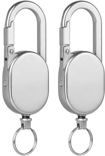 pullther 2 Stück Einziehbarer Schlüsselanhänger, Ausweishalter aus Zinklegierung, Taktische Ausweisrolle, Retractable Lanyard for Key Ring ID Card, 60 cm/23,6 Zoll Stahlseil, 150g/5.3 oz