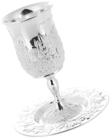 Toyvian Copa Kiddush Plateada con Platillo para Shabbos y Pésaj Copa Vino Judaica Elegante para Celebraciones Tradicionales