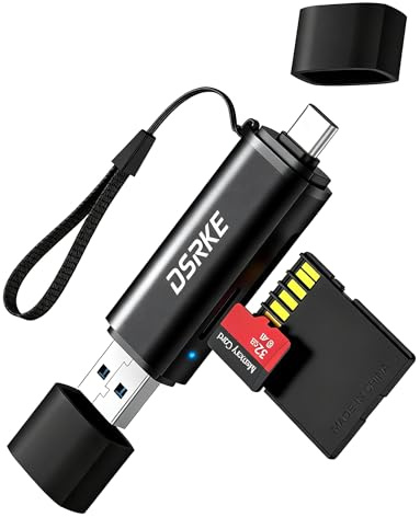 DSRKE Lecteur Carte SD, Aluminium Adaptateur Carte USB 3.0 et USB C pour Micro SD/TF/SDHC/SDXC/MMC, Compatible avec PC/Ordinateur/iPhone 15/16Plus/17 Pro Max/MacBook Pro Air