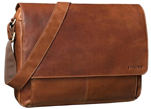 STILORD Como Vintage Umhängetasche Herren Leder Messenger Bag Business Laptoptasche 15,6 Zoll Herren Unitasche Echtleder Schultasche für Büro & Alltag Farbe:cognac - braun