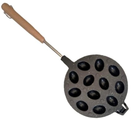 NiuLumea Teglia rotonda per waffle a 12 cavità per noci pecan per fornello a gas, stampo da forno per torte a forma di noci e pancake all'uovo, nero, 41 x 16 cm