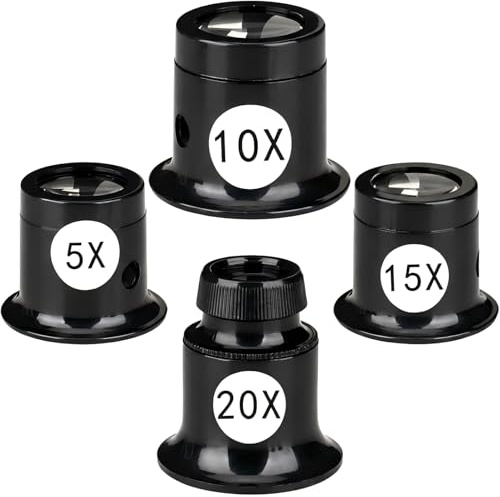 4 Stück Juwelier Lupe Uhrmacherlupe 5x/10x/15x/20x | Juwelierlupe Uhrmacher Auge Okula Augenlupe Schmuck Lupe,Uhrmacher Auge Okular Juwelierlupe für Uhr Schmuck Münzen Elektriker