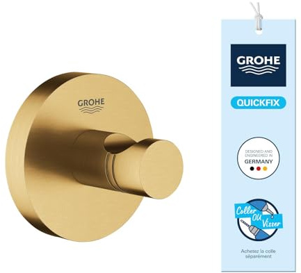 GROHE Start, Bademantelhaken ohne Bohren (Handtuchhalter mit verdeckter Befestigung, zum Kleben oder Bohren, mit Schrauben und Dübel, Kleber separat erhältlich), cool sunrise, gold, 41173GN0