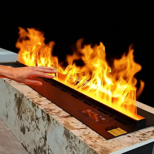 AUTUMFLATGAO 3D-Wasserdampf-Kamin, Elektrischer Kamin Mit 9 Farbigen Zerstäubungsflammen, Dampfkaminofen Mit Touchscreen/App/Fernbedienung, Automatische Wasserbefüllung 120cm