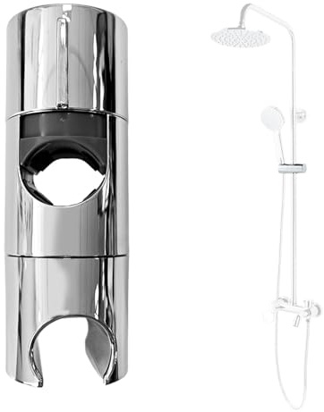Support de Douche, Support Douchette Barre de Douche, Support de Pommeau de Douche Réglable 18-25 mm, Sans Perçage, Pivote à 45°, Fabriqué en ABS Technique Chromé, Fixation Sûre pour Toute la Famille
