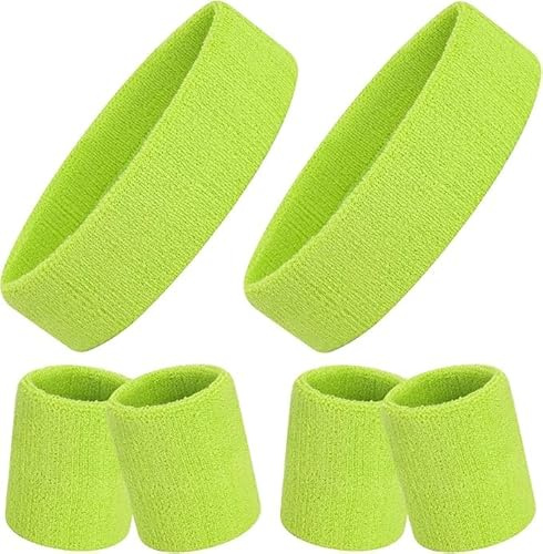 Schweißband Handgelenk und Schweißband Stirn Set Weiß 2pcs, 2er Pack Schweißbänder Handgelenk mit Stirnband Kopf für Sport Fitness Tennis Laufen, Saugfähige Schweißbänder Set 80er Jahre Accessoires