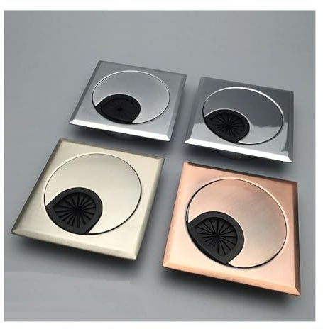 Square Metal Desk Grommet 60mm Zinc Alloy Cable Hole Cover Computer Table Wire Grommet Bronze Chrome Satin Nickel for Home Office Cable Management(Pearl Chrome,4pcs)