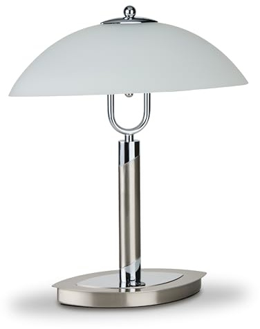 KHG LED Tischleuchte Silber aus Metall mit Glasschirm - Touchschalter, 10W LED, 750 lm, 3000K Warmweiß, Moderne Tischlampe mit fest verbautem Leuchtmittel