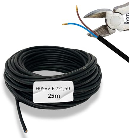 HALOTEC | 25 metros Cable electrico dos hilos 2x1,50 mm² negro