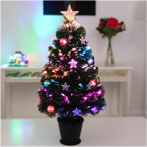 Christmas Concepts® 3ft (32) Green Christmas Tree with Fibre Optics and Stars and Baubles