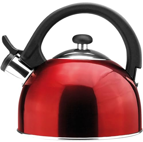 MAGEFESA Sabal Stainless Steel Whistling Red Tea Kettle, 2.1 Qts, smooth and clean pouring system, ergonomic handle, Removable Lid for Easy Cleaning Teapot