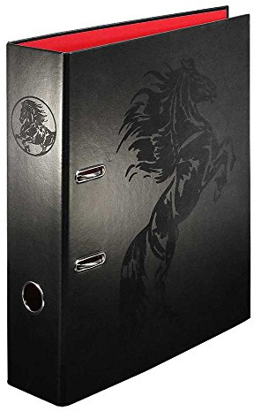 Wildpferd - Ordner Aktenordner DIN A4 ca. 8 cm breit Motivordner Pferde-Motiv schwarz rot UV-Lackeffekt Kinder Erwachsene