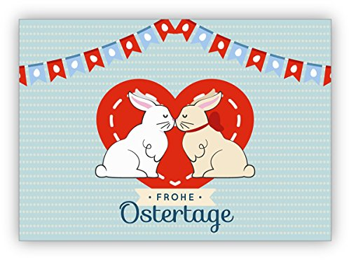 Kartenkaufrausch 5er Grußkarten Set: Süße Osterkarte zum Osterfest mit küssenden Osterhasen: Frohe Ostertage